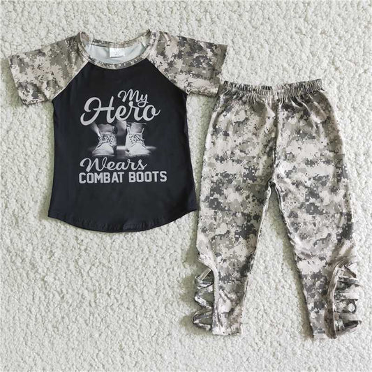 B11-24 COMBAT BOOTS grey short-sleeved leggings camouflage