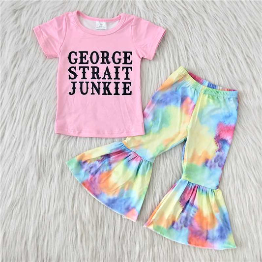 C0-4 Pink letter short-sleeved colorful pants