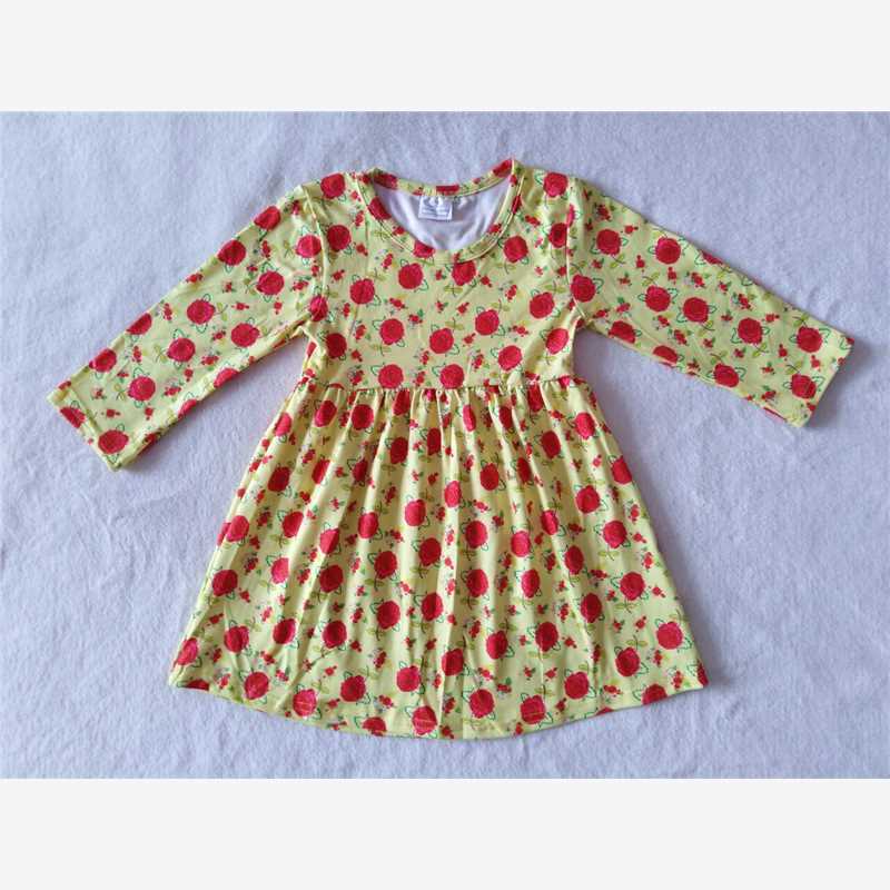 9.17 RTS NO MOQ（In stock）G3-16-3 Baby Girls Winter Dress Baby Girls Red flower yellow knee-length Dresses
