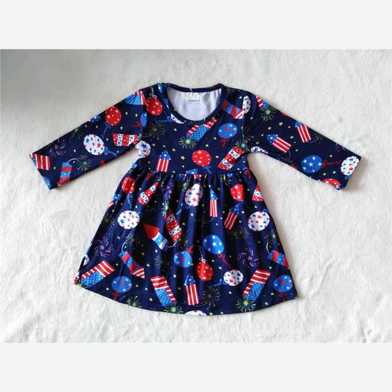9.19 RTS NO MOQ（In stock）G2-20-5 Baby Girls Winter Dress Star Rocket Long Sleeve Dress