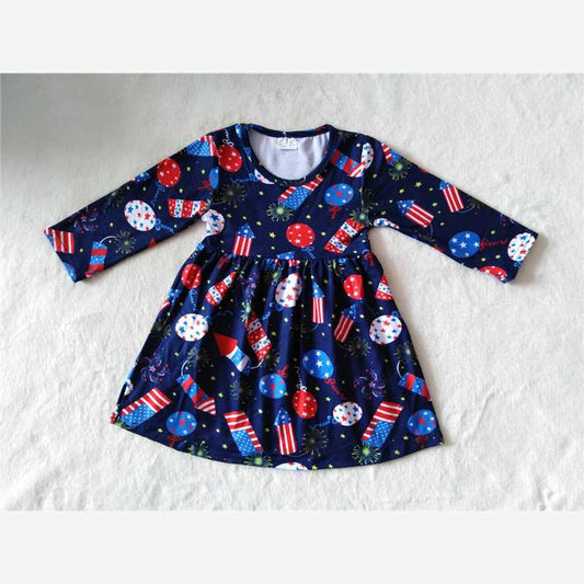 9.19 RTS NO MOQ（In stock）G2-20-5 Baby Girls Winter Dress Star Rocket Long Sleeve Dress