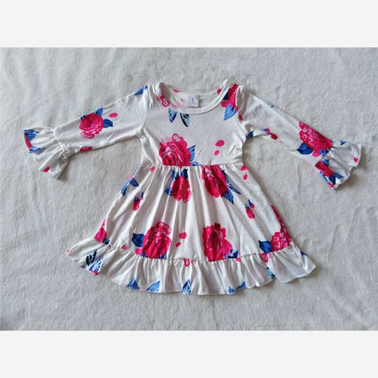 9.15 RTS NO MOQ （In stock）G2-20** Baby Girls Winter Dress Baby Girls Big red flower white knee-length Dresses