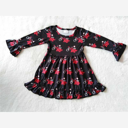 9.19 RTS NO MOQ（In stock）G2-20-5./ Baby Girls Winter Dress Black long-sleeved dress with letters