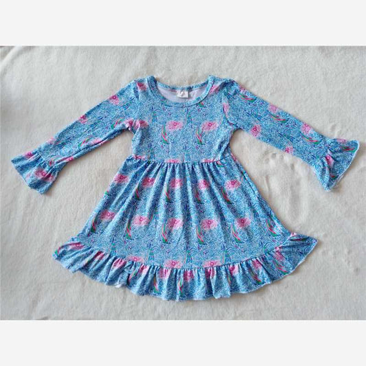 9.26 RTS NO MOQ（In stock）G2-20-6/ Baby Girls Winter Dress Blue line long sleeve dress