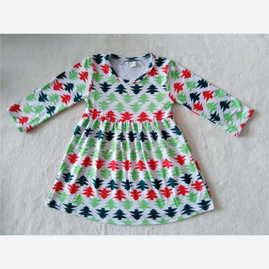 9.22 RTS NO MOQ（In stock）G2-20-6* Baby Girls Winter Dress Triangle Tree Long Sleeve Dress