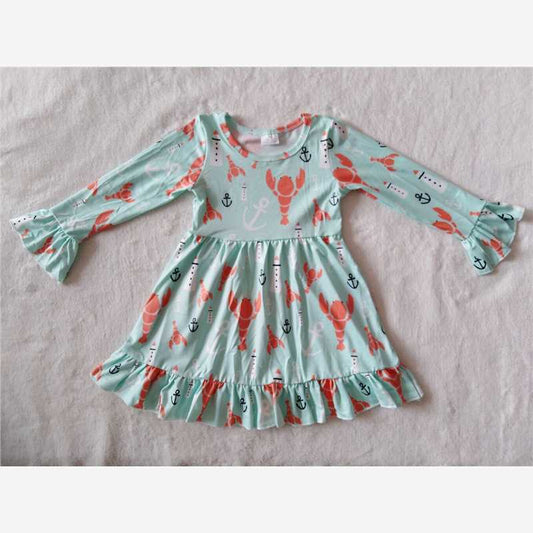 9.26 RTS NO MOQ（In stock）G2-20-5. Baby Girls Winter Dress Lobster long-sleeved dress
