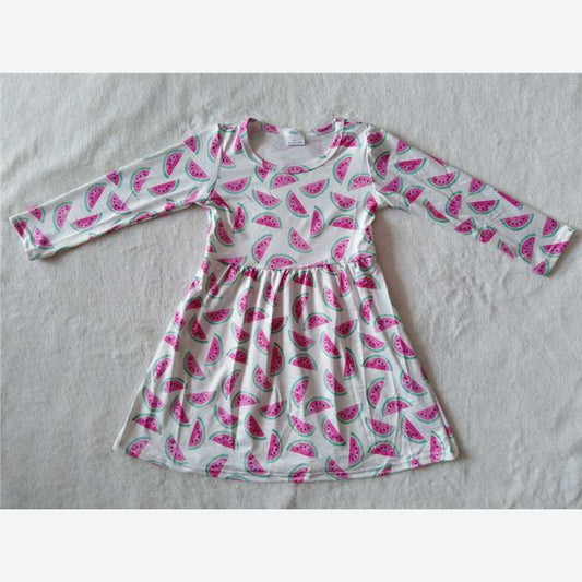9.30 RTS NO MOQ（In stock）G2-20-1, Baby Girls Winter Dress Rose Red Watermelon Long Sleeve Dress