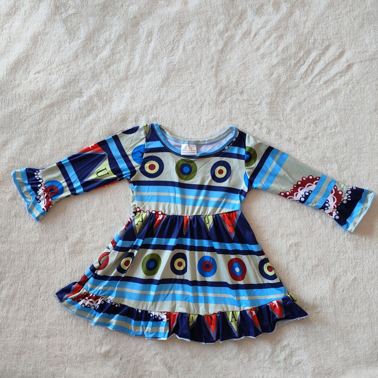 9.18 RTS NO MOQ（In stock）G2-16-3'. Baby Girls Winter Dress Mixed color striped long-sleeved lace skirt