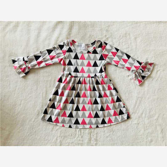 9.18 RTS NO MOQ（In stock）G4-6；‘\’ Baby Girls Winter Dress Colorful triangle lace long-sleeved dress