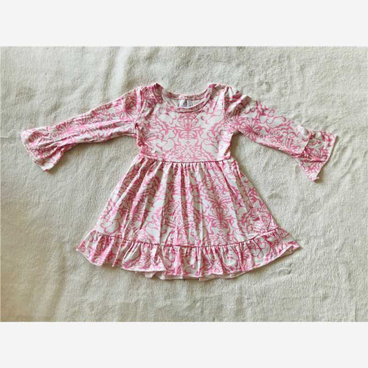 9.15 RTS NO MOQ （In stock）G2-22]\] Baby Girls Winter Dress Baby Girls White flower pink lace knee-length Dresses