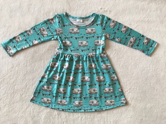 9.26 RTS NO MOQ（In stock）G2-20-9/** Baby Girls Winter Dress Gray toy car light blue long-sleeved dress