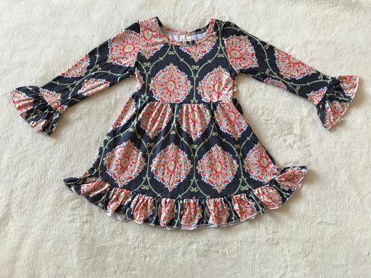 9.23 RTS NO MOQ（In stock）G2-24-*/9 Baby Girls Winter Dress Red and blue flower garden long-sleeved dress