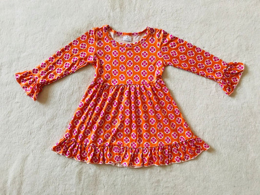 9.23 RTS NO MOQ（In stock）G3-4-1、、 Baby Girls Winter Dress Rose red flower long-sleeved dress