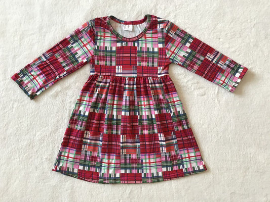 9.20 RTS NO MOQ（In stock）G3-20-1/ Baby Girls Winter Dress Red green and pink plaid long-sleeved skirt