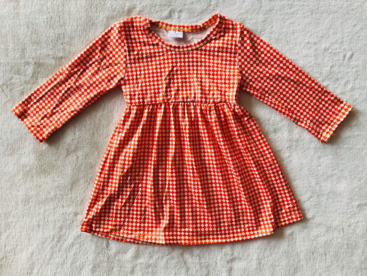 9.19 RTS NO MOQ（In stock）G3-12-2；. Baby Girls Winter Dress Orange and white plaid long-sleeved skirt