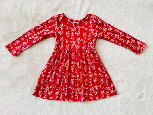 9.26 RTS NO MOQ（In stock）G3-12-4】* Baby Girls Winter Dress Two Birds White Flower Red Long Sleeve Dress
