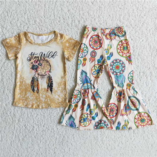 A0-14 Globe flower top wreath flared pants suit