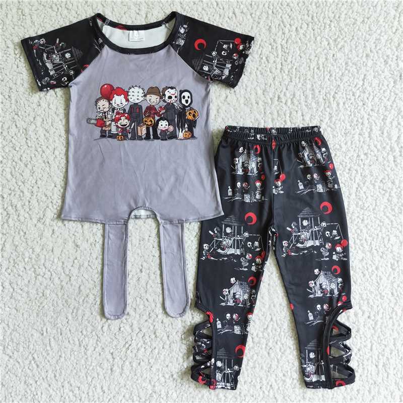 C1-3 Halloween Old Man Pumpkin Jar Top and Pants Set