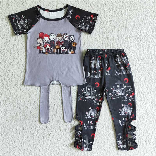 C1-3 Halloween Old Man Pumpkin Jar Top and Pants Set