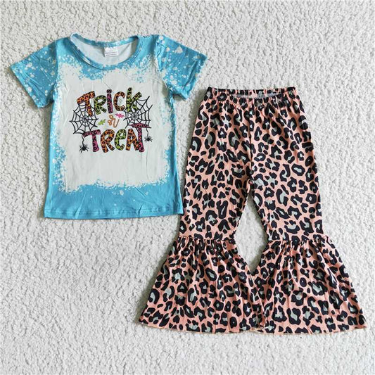 A0-24 TRICK Spider web top and leopard print flared pants set