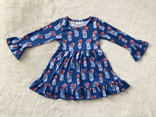 9.29 RTS NO MOQ（In stock）G2-16-**1 Baby Girls Winter Dress Flag vase blue long-sleeved dress