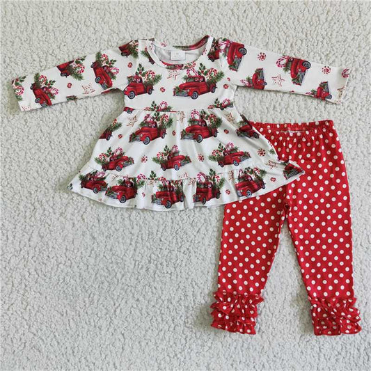 6 A23-15 Christmas red car long-sleeved polka dot pants suit