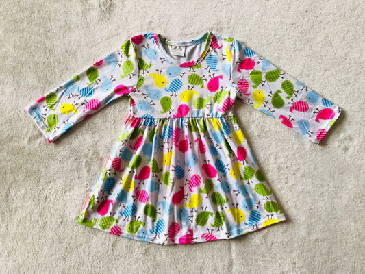 10.11 RTS NO MOQ（In stock）G3-16-/ Baby Girls Winter Dress Green Chicken Long Sleeve Dress