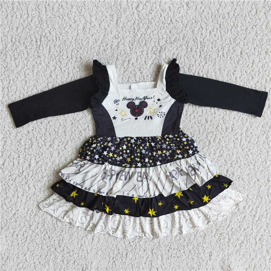 9.18 RTS NO MOQ（In stock）G2-14*/.Baby Girls Winter Dress Mickey black long-sleeved dress