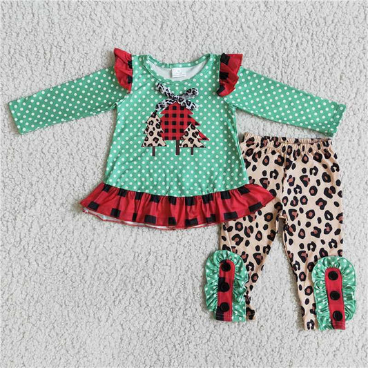 6 B8-17 Checkered leopard print Christmas tree polka dot green long-sleeved suit