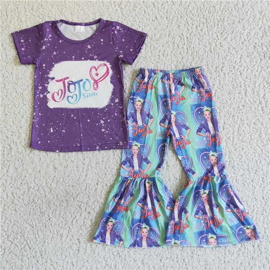 B9-23 Valentine's Day JOJO purple short-sleeved trousers suit