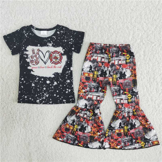 B8-23 Fire Engine Black Girls Bell Bottom Pants Set
