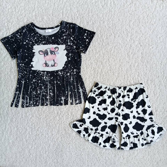Tassel Cartoon cow pattern Shorts sets
