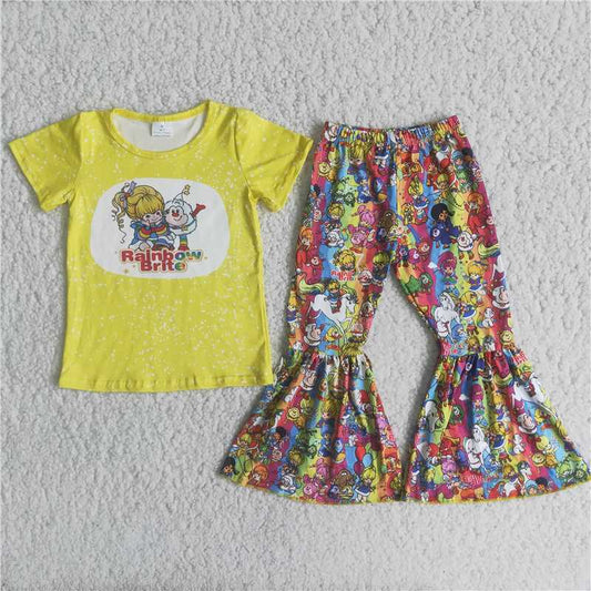 C15-18 Rainbow yellow short-sleeved trousers suit