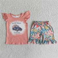 Pink car colorful flower ruffles Shorts sets