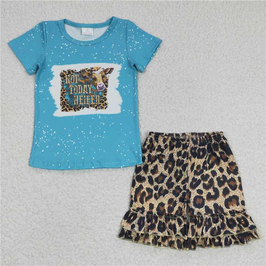 Blue T-shirt leopard exquisite ruffles Shorts sets