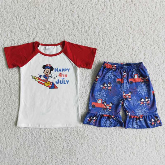 Happy 4th of July girls ruffle shorts sets