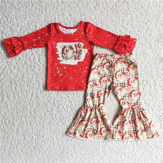 6 A4-27 Christmas red long-sleeved HOHOHO Santa Claus bell bottom pants suit