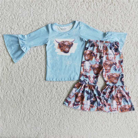 6 A13-13Cow bleached shirt bell bottom pants outfits