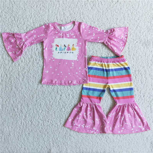 6 C8-3Pink friends bleached shirt stripe pants girls clothing