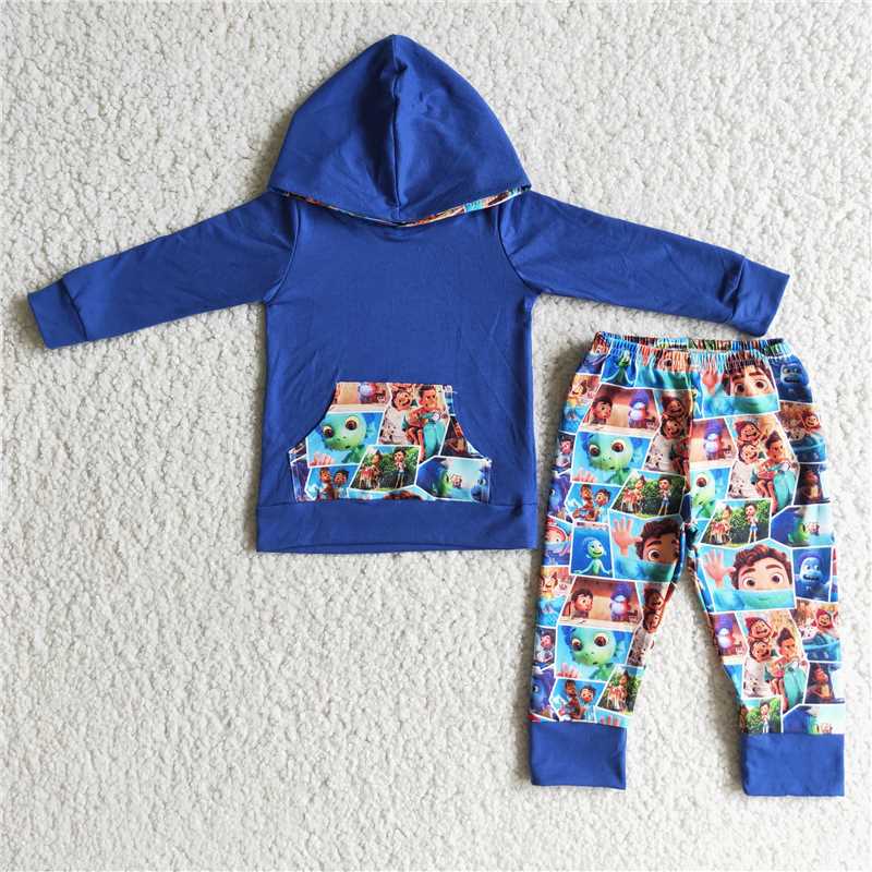 6 C7-21 LUCA blue long-sleeved hooded sweatshirt and trousers set