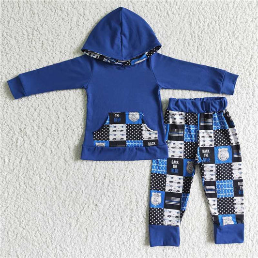 6 A5-11 8 back Blue hooded sweatshirt and trousers set 300g