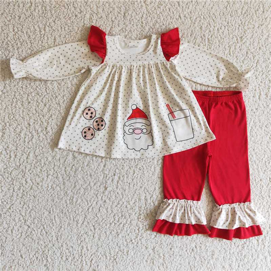 6 C11-25 Cookie Santa Claus Long Sleeve Top Pants Girls Outfit