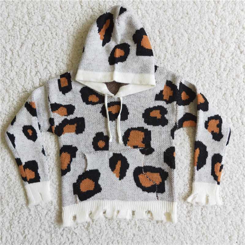 6 B0-18  Baby Girls leopard pocket hooded fall sweaters