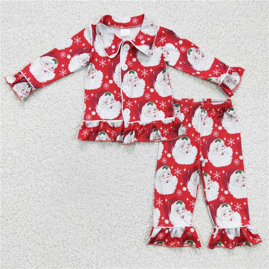 6 C8-40 Girls Santa Claus red long-sleeved long-pants pajama set