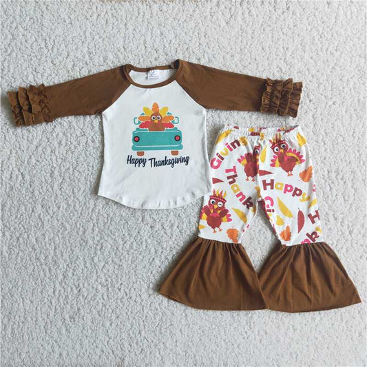 6 C8-16Happy thanksgiving shirt bell bottom pants clothing set