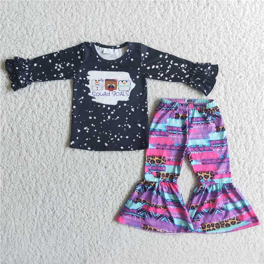 6 C8-17Squad goals black shirt bell bottom pants princess girls clothing