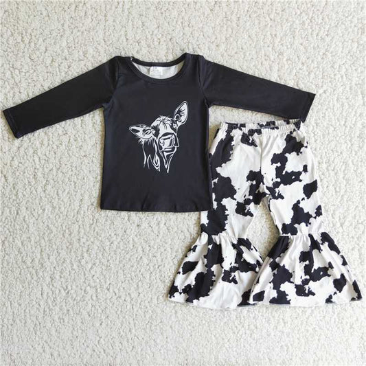 6 C9-20Cow print shirt bell bottom pants girls clothing