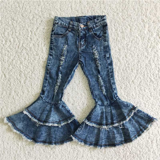 C1-13  Denim double ruffle jeans pants