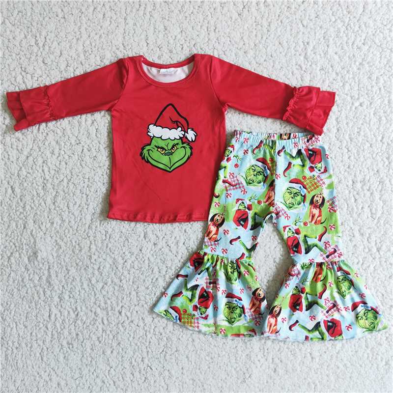 6 C9-25 Red grinch top and flared pants set