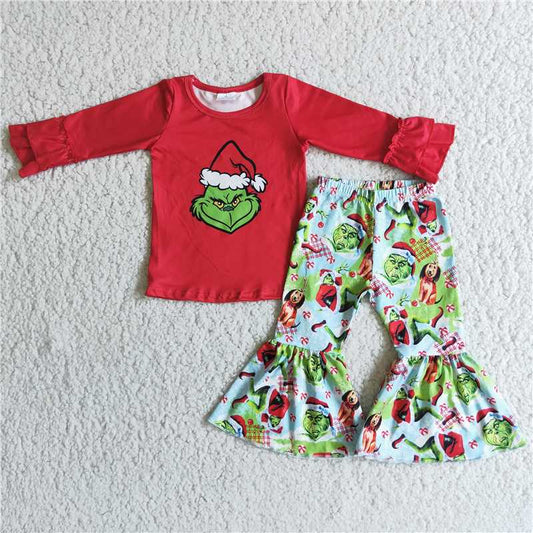 6 C9-25 Red grinch top and flared pants set